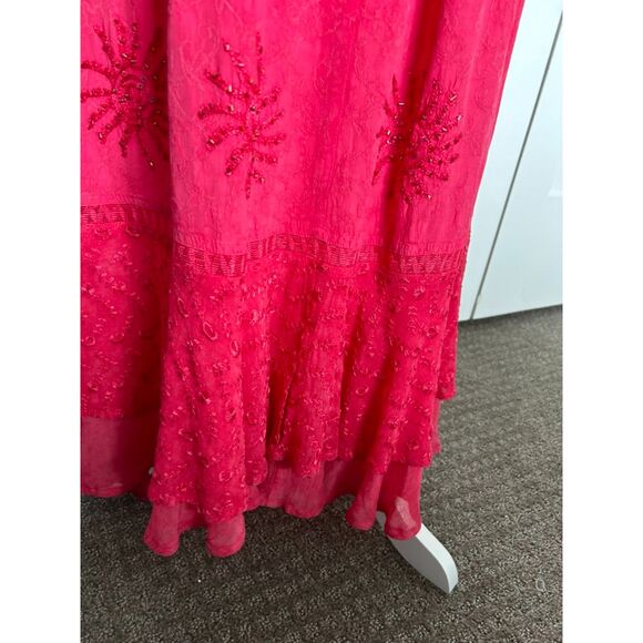 L POGEE Gypsy Skirt Free Size Hot PInk Bohemian Style Beaded Embroidered - Picture 6 of 8